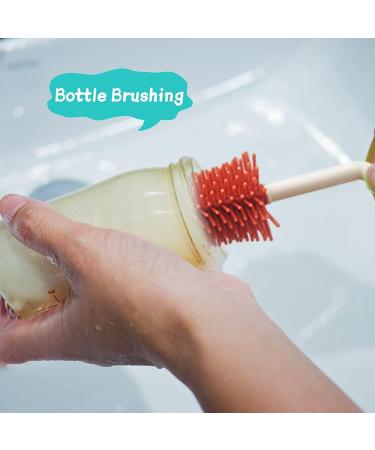 3 in 1 Silicone Bottle Cleaner Brush Set with Stand - Green | Ideal for Baby Bottles, Straws, Breast Pumps | Easy Cleaning Kit - Buy Online on GoSupps.com