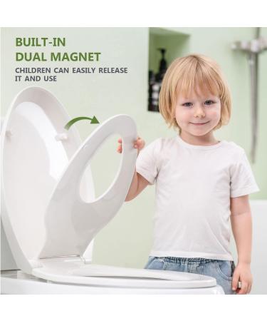 WSSROGY Elongated Toilet Seat with Built-In Potty Training Seat - Magnetic Kids Seat and Slow Close Cover - Fits Adult and Child - White Plastic - Buy Online on GoSupps.com