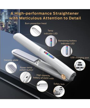 Buy Cordless Hair Straightener & Curler 2 in 1 - Portable USB Rechargeable Mini Ceramic Flat Iron for Travel | Hot Tools for Women & Men (White - Buy Online on GoSupps.com
