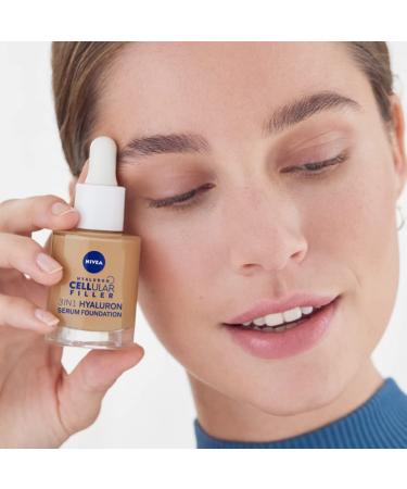 Nivea 3in1 Hyaluron Serum Foundation Dunkel (30 ml) - Anti-Age Moisturizing Foundation for Youthful Skin - Buy Online on GoSupps.com