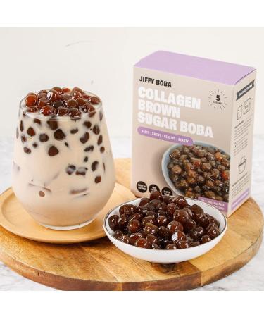 JIFFY BOBA - Instant Collagen Tapioca Pearls (Ready in 30 Seconds) - Brown Sugar Flavor, Selected Premium Ingredients - 5 Servings Brown Sugar Flavor Boba 5 Servings