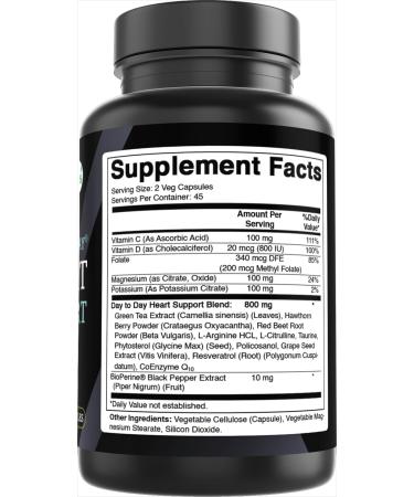 Best Naturals Day-to-Day Heart Health Support with Folate Green Tea Hawthorn Beet Root L-Arginine L-Citrulline Phytosterol Resveratrol CoQ10 90 Veg Capsules 90 Count (Pack of 1) - Buy Online on GoSupps.com