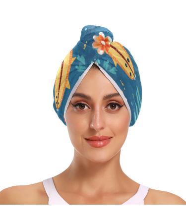 Shark Flower Leaf Hair Towel 2 Pack Super Absorbent Hair Drying Towel Quick Dry Hair Turbans Head Towel with Button Twisty Wrap for Women Girls