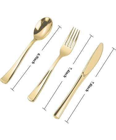 N9R 300PCS Gold Plastic Silverware Set - Disposable Cutlery for Party, Birthday, Wedding - Includes 100 Forks, 100 Spoons, 100 Knives - Buy Online on GoSupps.com