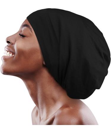 FocusCare Satin Lined Sleep Slouchy Cap - Best Headwear for Curly Hair & Frizzy Hair | Gifts for Women | Dark Black - Buy Online on GoSupps.com
