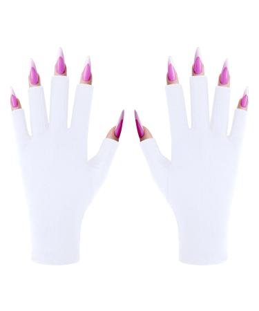 1 Pair UV Gloves for Gel Nail Lamp UPF50+ Professional UV Protection Gloves for Manicure Anti UV Fingerless Gloves for Nail Art Skin Care Protect Hands from UV Light Damage (White) One Size