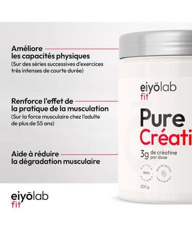 PURE CREATINE HT | 100% Creatine Monohydrate Creapure Powder | Pre Workout Bodybuilding | Muscle Building | Strength & Muscle Resistance | 300g - 88 Shakers | Unflavored Powder | Eiyolab - Buy Online on GoSupps.com