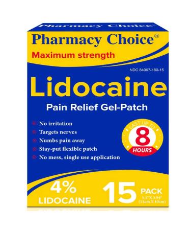Pharmacy Choice 4% Lidocaine Pain Relief Gel Patches Maximum Strength Numbing Gel Patch for Back Shoulder Muscle Joints Knee Pain Relief 15 Counts