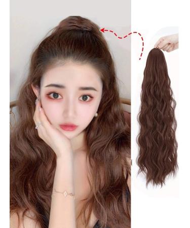 Horsetail Wig Female Long Curly Hair Band Corn Hot Double Ponytail Big Wave Wig Female Long Hair Fake Ponytail Strap Type Natural Black Flu Type Dark Brown