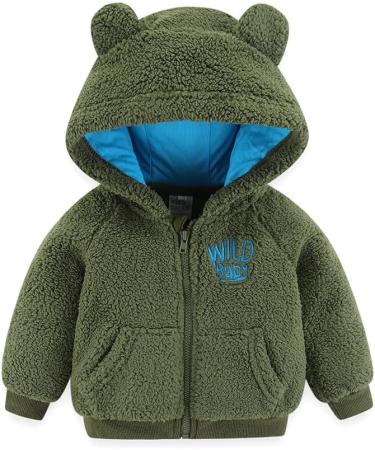 Cartoon Fleece Hooded Jacket with Ears for Newborns - Warm Toddler Outwear Coat, Green 0-6Y - Buy Online on GoSupps.com