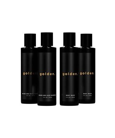 Golden Grooming Co. 3-in-1 Men's Body Wash - Hair & Beard Shampoo - Cleanses Hydrates Softens - Body Wash for All Skin Types - Refreshing Scent - Shower Double Pack | Pack of 4 3-in-1 Men's Body Wash and Beard Shampoo