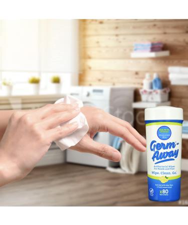 Germ-Away Hand Antibacterial Wipes - Hand Sanitizing Wipes for Kids & Adults - 80 Count Canister - Travel, Home, Office - Pack of 1 - Buy Online on GoSupps.com