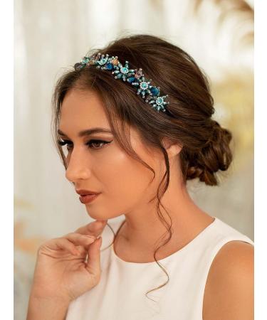 IYOU Sparkling Rhinestone Headband Green Crystal Flower Hair Bands Gemstone Prom Party Hair Hoop Accessories for Women and Girls - Buy Online on GoSupps.com