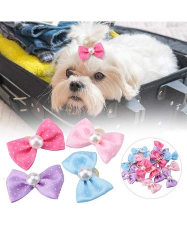 Zerodis Handmade Dog Hair Accessories - 20pcs Small Bow Hair Bands for Pets, Puppy Dots & Faux Pearl Design - Buy Online on GoSupps.com