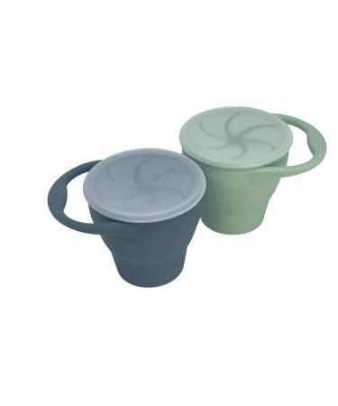 BraveJusticeKidsCo. | Snack Attack Silicone Baby Snack Cup | 2 pack | Collapsible Snack Cup (Mint and Stormy)