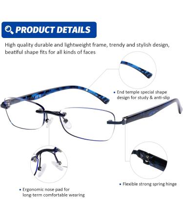DOOViC 3 Pack Rimless Reading Glasses for Women - Lightweight Blue Light Blocking Readers Elegant Tinted Edge 2.00 Strength 3 Colors - Buy Online on GoSupps.com