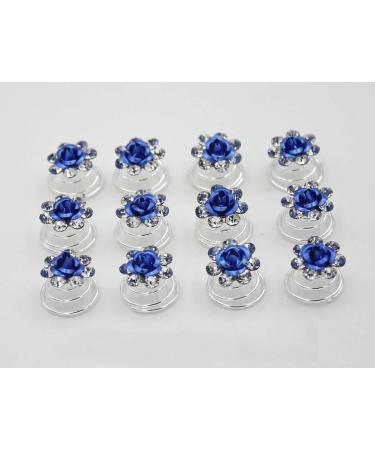 24 Pcs Blue Rhinestone Spiral Twist Hair Pins - Bridal Wedding Rose Flower Clips - Buy Online on GoSupps.com