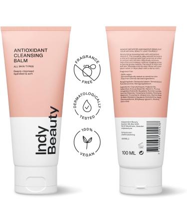 Antioxidant Cleansing Balm - Hydrating Cleansing Oil - Facial Cleanser & Eye Makeup Remover Balm - 100% Vegan & Fragrance Free - Dermatologically Tested Face Cleanser - Indy Beauty - 100ml - Buy Online on GoSupps.com