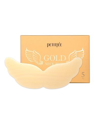 Petitfee Gold Neck Pack 5ea - Hydrogel Mask for Firming & Silky Smooth Neck & Decollete Deep Moisturizing Care with 24K Gold Collagen Hyaluronic Acid Soothing & Cooling Hydrogel Mask