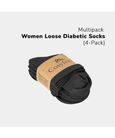 Cosyfeel Women Loose Diabetic Socks | 4-Pack Neuropathy Ankle Socks for Ladies | Super Soft Eco-Friendly Bamboo Material | Durable with Seamless Toe | Multicolour Patterns | 4 Seasons 4-7 DARK GREY - Buy Online on GoSupps.com