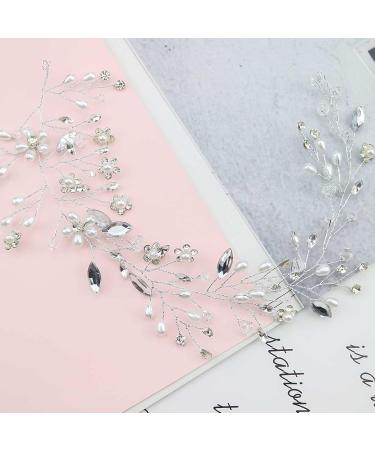 Pearl Wedding Hair Vine Silver Bridal Headband Crystal Wedding Headpiece Bridal Hair Accessories for Women and Girls - Buy Online on GoSupps.com