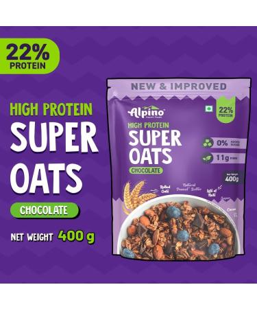 ALPI NO High Protein Super Rolled Oats Chocolate - Rolled Oats Natural Peanut Butter & Cocoa Powder No Added Sugar & Salt Gluten Free Peanut Butter & Cocoa Coated Oats (400 G) - Buy Online on GoSupps.com