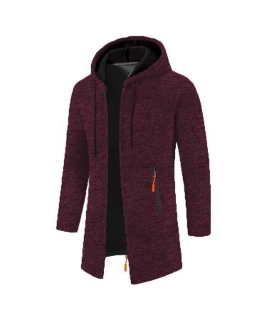 Duohropke winter cardigan with hood for men outdoor hoodie fleece jackets men long arm functional shirt warm hiking sweater breathable bicycle fleece jacket men casual coat fleece jackets 3xl Wine