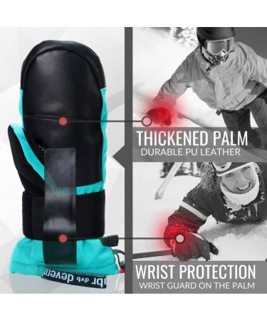 Devembr Waterproof Ski Mittens with Wrist Guards | Warm Snowboard Mittens in Teal (S/M/L) - Shop Now! - Buy Online on GoSupps.com