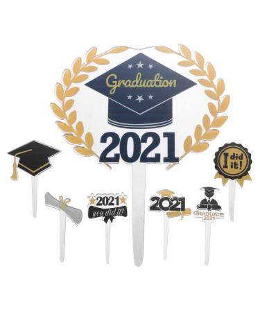 MERRYHAPY 7pcs 2021 Graduation Season Card Cupcake Ornaments 2021 Graduation Cupcake Topper Cupcake Toppers Graduation Party Decorations Cake Decorating Student Acrylic Photo