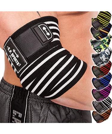 C.P.Sports Profi Elbow Bandages | 1 Pair 130cm | Elbow Support for Fitness Bodybuilding Weight Lifting & Powerlifting | Black & White - Buy Online on GoSupps.com