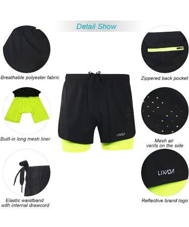 Lixada Men's 2-in-1 Running Shorts - Quick Drying & Breathable - Black Large - Buy Online on GoSupps.com
