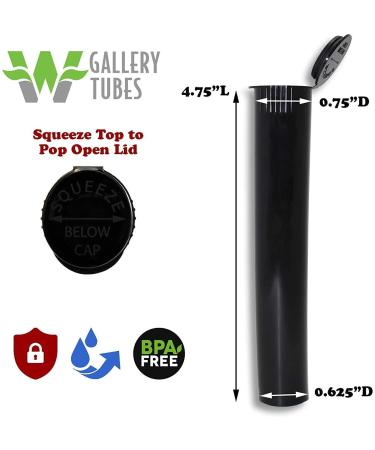 W Gallery 100 Black 116mm Pop Top Joint Smell-Proof Container for Pre-Rolls and Blunts - BPA-Free Plastic Holder for RAW Cones and J Oil Cartridges - Buy Online on GoSupps.com