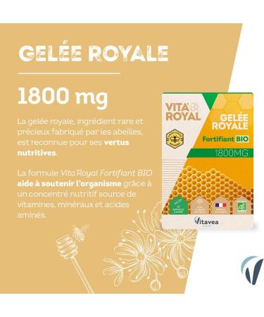 Vitavea - Vita'Royal Organic Strengthener - Fortifying Natural Benefits of the Hive - Royal Jelly 1800 mg - 10 ampoules - Made in France - Buy Online on GoSupps.com