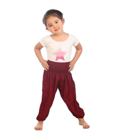 Lofbaz Children Hippy Thai Harem Aladdin Pirate Kids Pants Bohemian Baggy Colorful 3-6 Months Soild Burgundy