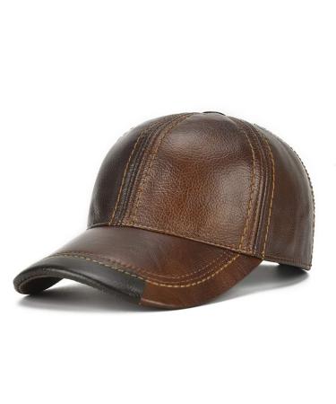 Gudessly Adjustable Men's Genuine Cowhide Leather Baseball Cap for Fall Winter Outdoor Sports Hat A-brown