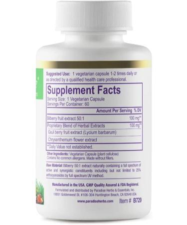 Paradise Herbs Bilberry Goji & Chrysanthemum - 60 Vegetarian Capsules for Eye Health - Buy Online on GoSupps.com
