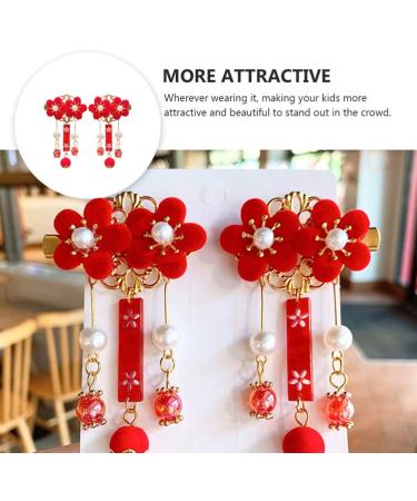 Lurrose Hanfu Headwear Cosplay Girl Chinese Flower Dangling Bead Hair Pin Tassel Hairpin Jewelry Vintage Hair Clip for Kimono Yukata Bride Geisha Antiquity 1 Pair - Buy Online on GoSupps.com