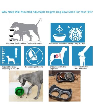 Elevated Dog Bowls 2*48 Oz - Wall Mounted Raised Stand for Medium Large Dogs - Adjustable Height Metal Pet Bowls - Stable & Comfortable Feeding - Collapsible Design - Buy Online on GoSupps.com