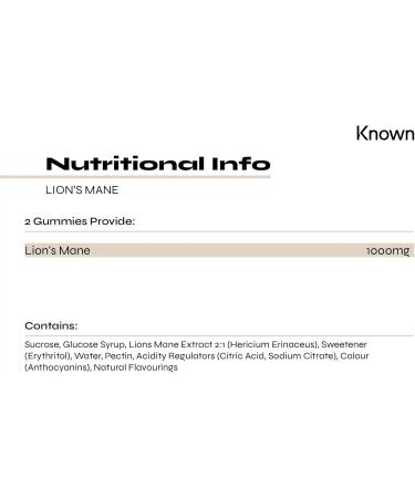 Lions Mane 1000mg Mushroom Gummies by Known | Nootropic Supplement for Cognition, Mood, Immunity & Inflammation | Blueberry Flavour | 60 Vegan Gummies - Buy Online on GoSupps.com