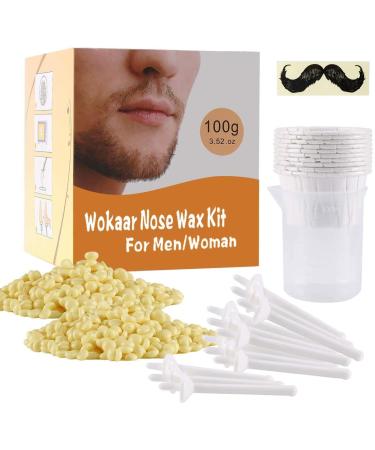 Nose Wax Kit, 100g Wax, 30 Applicators. Nose Ear Hair Instant Removal Kits from Wokaar (15-20 Times Usage ).Nostril Waxing Kit for Men and Women, Safe Easy Quick & Painless.10 Mustache Guards,15pcs Paper Cup white