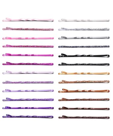 96pcs Glitter Powder Hair Clips Stoving Varnish Hair Pins Bobby Pins Metal Styling Barrettes (Golden  Pink  Purple and Black Each Sheet)