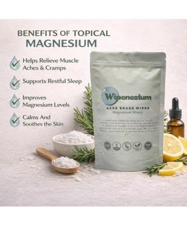 Wipenesium Magnesium Oil Wipes Topical Transdermal Wipes for Muscle Cramps Tension Relief & Pre-Sleep Routine Better Than Magnesium Spray Mess-Free & Travel-Friendly - Buy Online on GoSupps.com