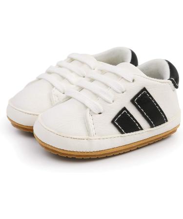 RVROVIC Baby Oxford Loafer Flats Infant Shoes 0-6 Months (White/Black) - Anti-Slip PU Leather Soft Sole Sneakers - Buy Online on GoSupps.com