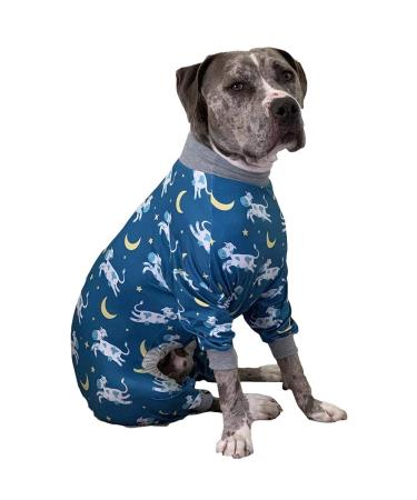Tooth and Honey Pit Bull Pajamas/Cow Moon Star Print Dog Jumpsuit Onesie Full Coverage Lightweight Pullover Large Dog pjs X-Large