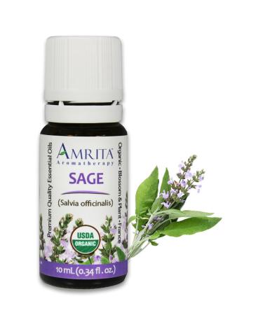 Organic Sage Essential Oil 100% Pure Undiluted Salvia officinalis French Therapeutic Grade Premium Quality Aromatherapy Oil Tested & Verified 10ML 0.34 Fl Oz (Pack of 1)