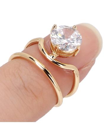 Rhinestones Fingernail Rings Women Finger Nail Rings Electroplated Copper Nail Rings Exquisite Stylish Nail Art Rings for Dancing Party (3053 gold)