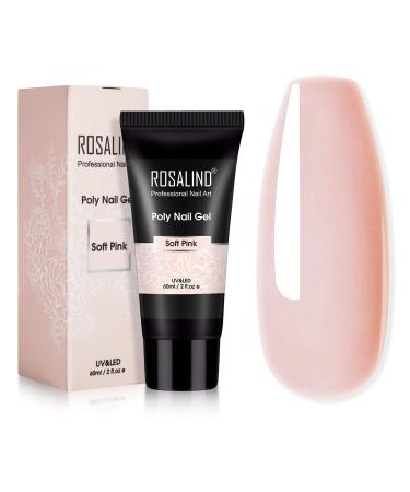 ROSALIND 60ml Soft Pink Poly Extension Gel, Poly Pink Gel Nail of Fall Nail Extension Art Decoration Acrylic Extension Poly Nail gel Builder for Nails Need UV Lamp Womens Poly Nail Gift Pale Poly 1-Soft Pink