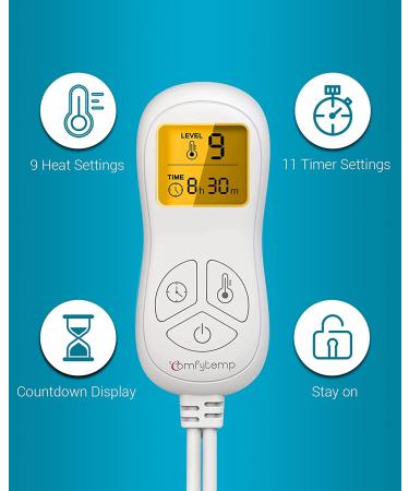 Comfytemp 12x 24 Weighted Electric Heating Pad | 9 Heat Settings, 11 Auto-Off, Stay on, Backlight | XL Heat Pad for Back Pain, Shoulders, Cramps | Washable Light Blue - Buy Online on GoSupps.com