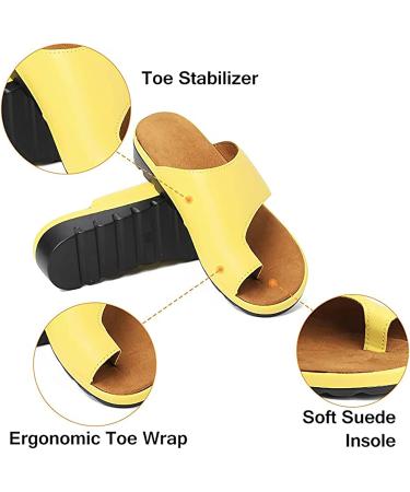 Buy Women s PU Leather Retro Slippers - Summer Comfy Flat Sandals for Bunion Correction - Orthopedic Women s Footwear Size 8 Yellow - Buy Online on GoSupps.com
