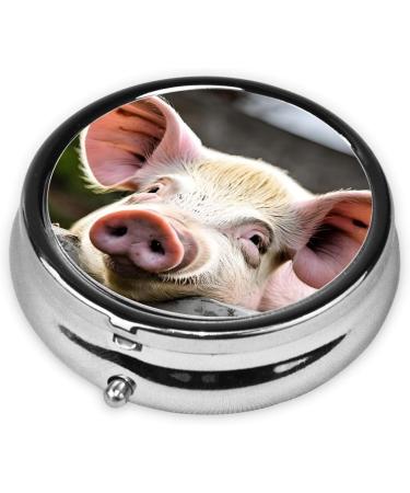 Cute Pig Round Pill Box - 3 Compartment Mini Portable Travel Medicine Organizer for Vitamins & Tablets - Buy Online on GoSupps.com